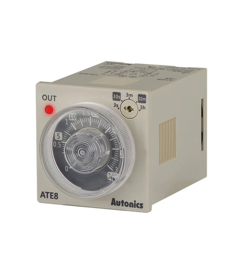 ATE8-43, ATE-3-30S/M/H - TEMPORIZADOR ANALOGICO 48X48MM ON DELAY 0-3S/0-30S/0-3M/0-30M/0-3H, 8 PINES,100-240VAC