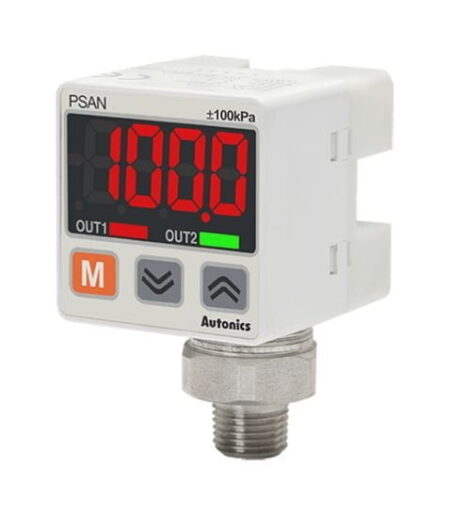PSAN-LC01CPA-NPT1/8, SENSOR DE PRESIÓN DIGITAL 30X30MM, RANGO -101.3 A 100.0 KPA, SAL PNP, SAL. 4-20MA, CONEX NPT 1/8″, 12-24VDC, CONECTOR, IP40