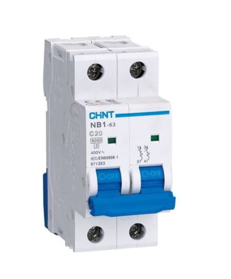 NB1-63 2P C20 6KA, INT. TERMOMAGNETICO 2X20A, 6KA, CURVA C, RIEL DIN NB1-63 2P C20 6KA, INT. TERMOMAGNETICO 2X20A, 6KA, CURVA C, RIEL DIN