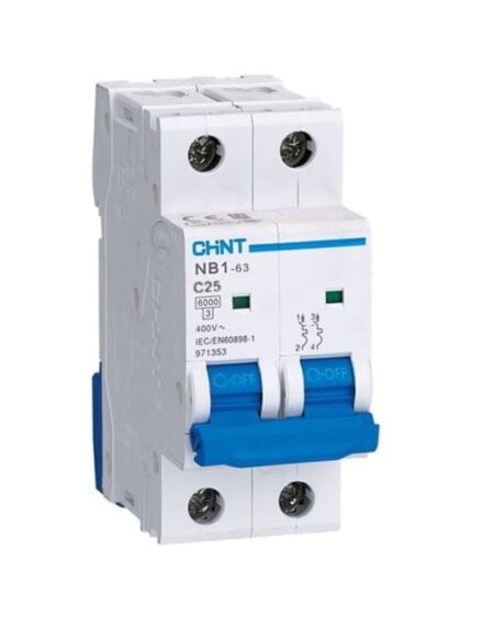NB1-63 2P C25 6KA, INT. TERMOMAGNETICO 2X25A, 6KA, CURVA C, RIEL DIN