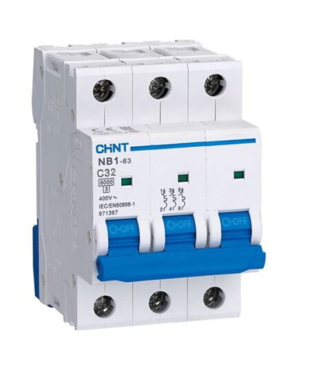 NB1-63 3P C32 6KA, INT. TERMOMAGNETICO 3X32A, 6KA, CURVA C, RIEL DIN