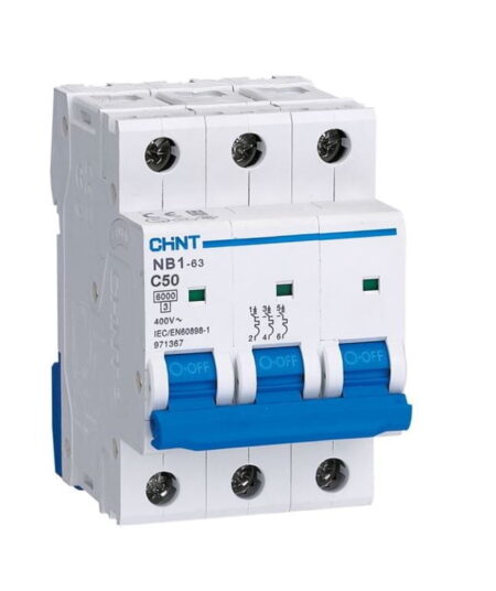 NB1-63 3P C50 6KA, INT. TERMOMAGNETICO 3X50A, 6KA, CURVA C, RIEL DIN