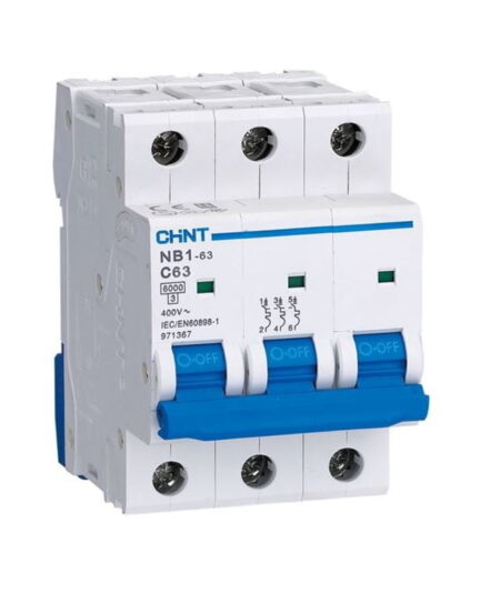 NB1-63 3P C63 6KA, INT. TERMOMAGNETICO 3X63A, 6KA, CURVA C, RIEL DIN