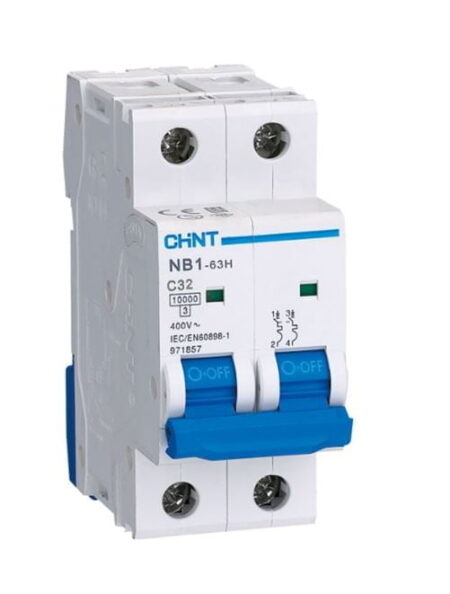 NB1-63H 2P C32 10KA, INT. TERMOMAGNETICO 2X32A, 10KA, CURVA C, RIEL DIN NB1-63H 2P C32 10KA, INT. TERMOMAGNETICO 2X32A, 10KA, CURVA C, RIEL DIN
