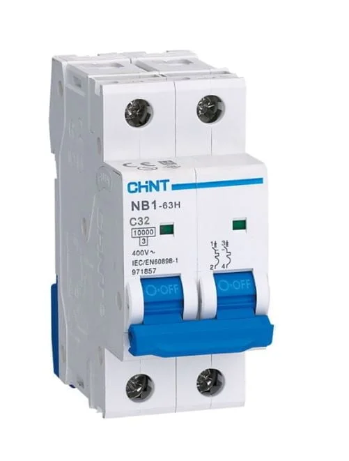NB1-63H 2P C32 10KA, INT. TERMOMAGNETICO 2X32A, 10KA, CURVA C, RIEL DIN