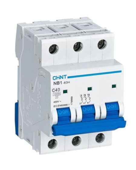 NB1-63H 3P C40 10KA, INT. TERMOMAGNETICO 3X40A, 10KA CURVA C, RIEL DIN
