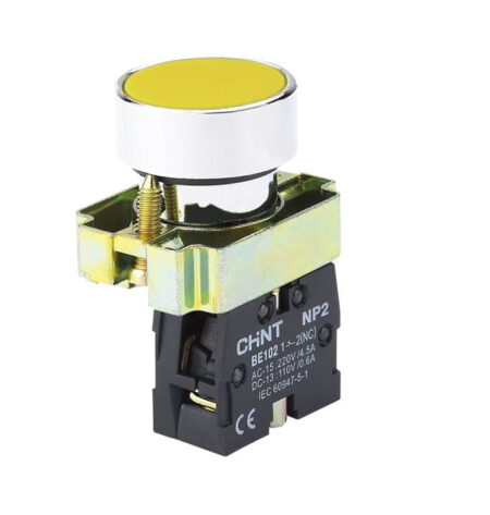 NP2-BA51, PULSADOR METALICO RASANTE AMARILLO 1NA DIAM. 22MM