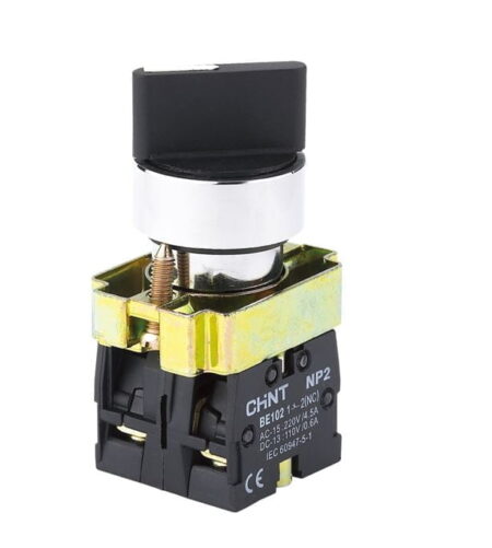 NP2-BD21, SELECTOR METALICO MANIJA CORTA, 0-1, 2 POSICIONES FIJAS, 1NA, DIAM. 22MM