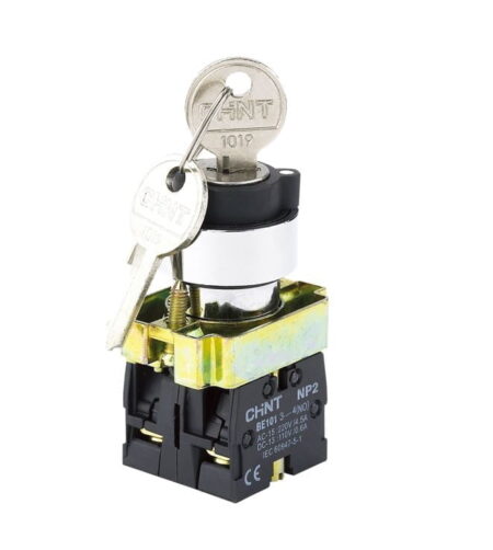 NP2-BG23, SELECTOR METALICO, 0-1, 2 POSICIONES FIJAS C/ LLAVE, 2NA, DIAM. 22MM