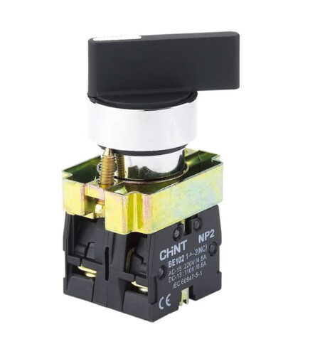 NP2-BJ41, SELECTOR METALICO MANETA LARGA, 0-1, 2 POSICIONES C/ RETORNO, 1NA, DIAM. 22MM