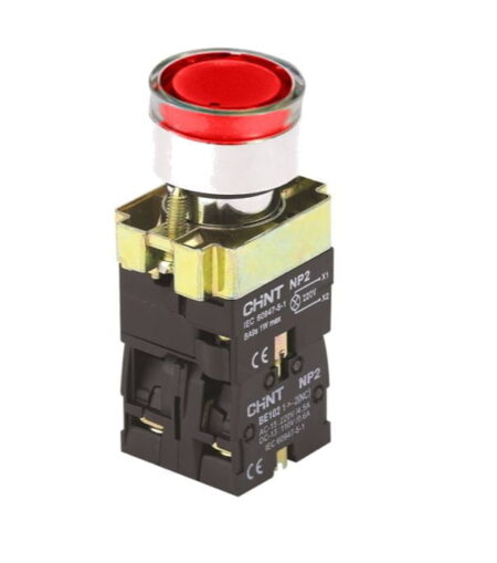 NP2-BW3461 220V LED, PULSADOR METALICO RASANTE LUMINOSO ROJO 1NA 220V