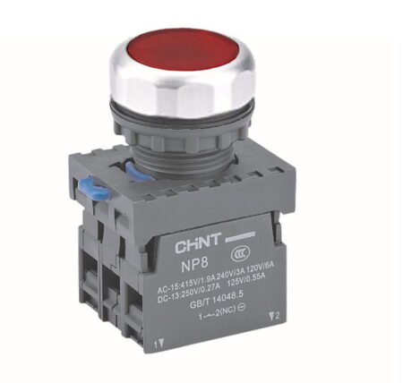 NP8-01BND/4, PULSADOR RASANTE LUMINOSO PLASTICO ROJO, 1NC, LED 110-220V