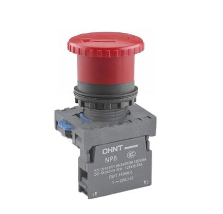 NP8-01ZS/14, PULSADOR PLASTICO DE EMERGENCIA ROJO TIPO HONGO, CABEZAL 40MM, DIAM. 22MM, 1NC, C/ RETENCIÓN