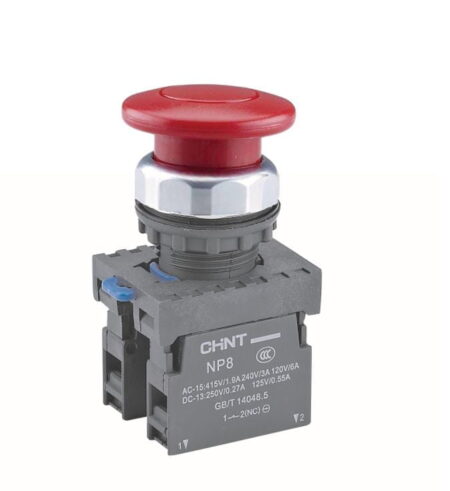 NP8-11M/14, PULSADOR PLASTICO DE EMERGENCIA ROJO TIPO HONGO, CABEZAL 40MM, DIAM. 22MM, 1NA+1NC, C/ RETORNO