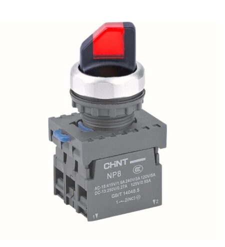 NP8-20XD/314 (110-220VAC), SELECTOR LUMINOSO PLASTICO, 1-0-2, 3 POSICIONES FIJAS, 2NA, C/ LED ROJO 110-220VAC