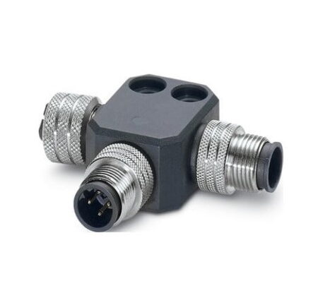 22260761, CONECTOR TIPO T APANTALLADO P/ PROFIBUS EPIC DATA PB M12T, 4 PINES, CONECTOR MACHO M12 A CONECTOR MACHO M12 Y CONECTOR HEMBRA M12, CODIFICACIÓN B