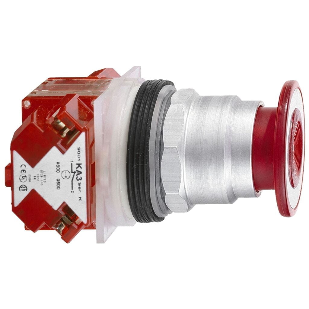 9001KR9RH6, PULSADOR DE EMERGENCIA MODULAR ROJO TIPO HONGO, CABEZAL 41MM, DIAM. 22MM, 1NC, DESBLOQUEO POR DESENGANCHE