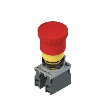 E2 AC-DXBC1002, PULSADOR DE EMERGENCIA ROJO TIPO HONGO, CABEZAL 40MM, DIAM. 22MM, 2NC, DESBLOQUEO POR GIRO