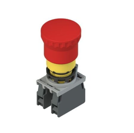 E2 AC-DXBC1010, PULSADOR DE EMERGENCIA ROJO TIPO HONGO, CABEZAL 40MM, DIAM. 22MM, 2NC, DESBLOQUEO POR DESENGANCHE