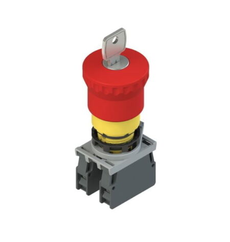 E2 AC-DXBC1011, PULSADOR DE EMERGENCIA ROJO TIPO HONGO, CABEZAL 40MM, DIAM. 22MM, 2NC, DESBLOQUEO POR LLAVE