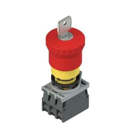 E2 AC-DXBC1013, PULSADOR DE EMERGENCIA ROJO TIPO HONGO, CABEZAL 40MM, DIAM. 22MM, 1NA+2NC, DESBLOQUEO POR LLAVE
