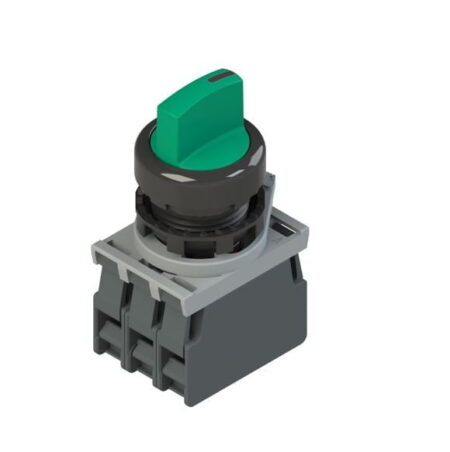 E2 AC-DXBC1803, SELECTOR LUMINOSO PLASTICO, 1-0-2, 3 POSICIONES FIJAS, 1NA+1NC, LED VERDE 12-30VAC/DC