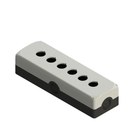 ES 36000, CAJA NEGRA TAPA GRIS, 6 ORIFICIOS, DIAM. 22MM