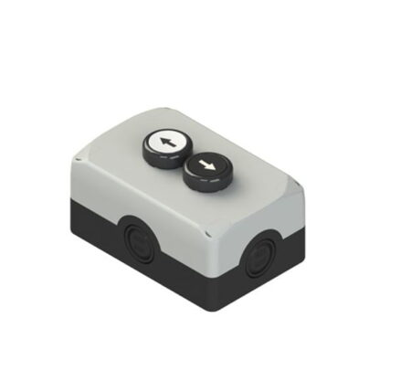 ES AC32012, CAJA NEGRA TAPA GRIS, C/ DOS PULSADORES (FLECHA ARRIBA-ABAJO)