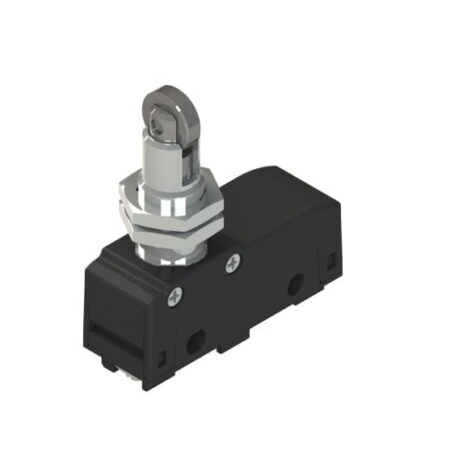 MK V11D17, MICRO SWITCH EMBOLO C/ ROLDANA DE ACERO TRANSVERSAL, ACCION DIRECTA, 1NA+1NC, 5A 250VAC, NEGRO, IP40