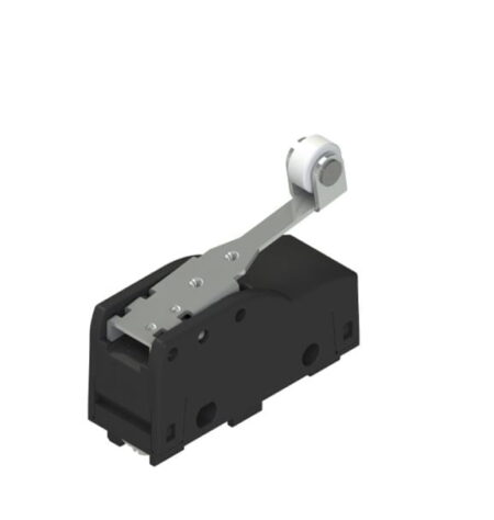 MK V11D42, MICRO SWITCH PALANCA C/ ROLDANA TERMOPLASTICA, ACCION DIRECTA, 1NA+1NC, 5A 250VAC, NEGRO, IP40