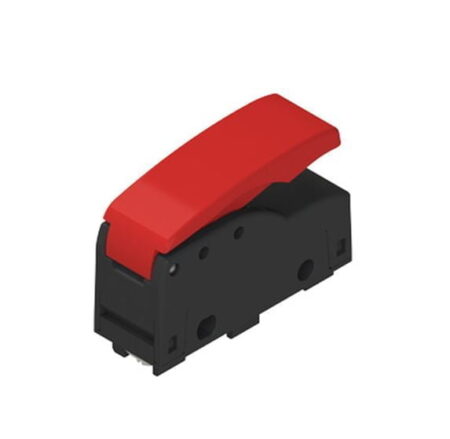 MK V11F49, MICRO SWITCH C/ PULSADOR ROJO, 1NA+1NC, 5A 250VAC, NEGRO, IP40