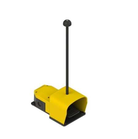PX 10100-A, PEDAL SIMPLE DE POLIMERO C/ PROTECCION AMARILLO C/ BARRA DE TRANSPORTE DE TECNOPOLIMERO(400MM), 1NA+1NC, ACCION RAPIDA, CONEX. PG13.5, IP53