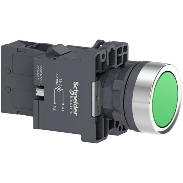 XA2EW33M1. PULSADOR PLASTICO LUMINOSO RASANTE VERDE 220V