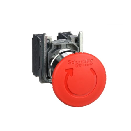 XB4BS8445, PULSADOR DE EMERGENCIA METALICO ROJO TIPO HONGO, CABEZAL 40MM, DIAM. 22MM, 1NA+1NC, DESBLOQUEO POR GIRO
