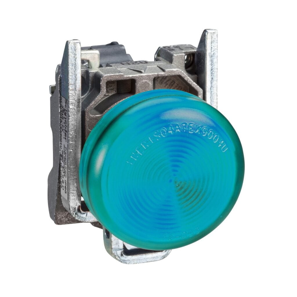 XB4BV63, PILOTO VERDE LUMINOSO BULBO INCANDESCENTE 2.4W, 250VAC, DIAM. 22MM, MAT. METALICO