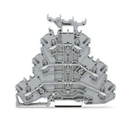 2002-3231, BORNERA DE PASO 2.5MM2, 3 PISOS, SECCION (1-2,5)MM2 / (18-14)AWG, 28A 500V, CONEX. CAGE CLAMP, GRIS