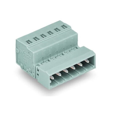 231-607, CONECTOR MACHO 7 POLOS DE 5MM, SECCION (0.08-2.5)MM2/(28-12)AWG, 15A 600VAC, CONEX. CAGE CLAMP, GRIS