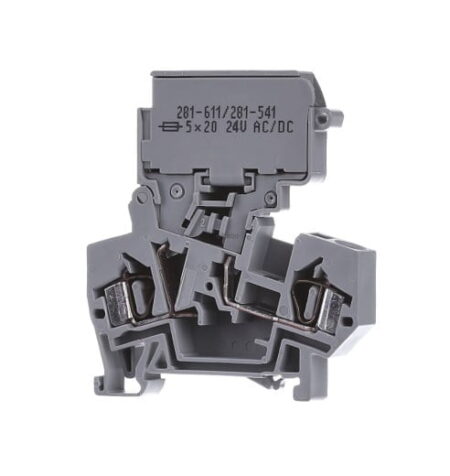 281-611/281-541, BORNERA C/ PORTAFUSIBLE P/ 5X20MM, SECCION (0.08-4)MM2/(28-12)AWG, 10A 800V, CONEX. CAGE CLAMP