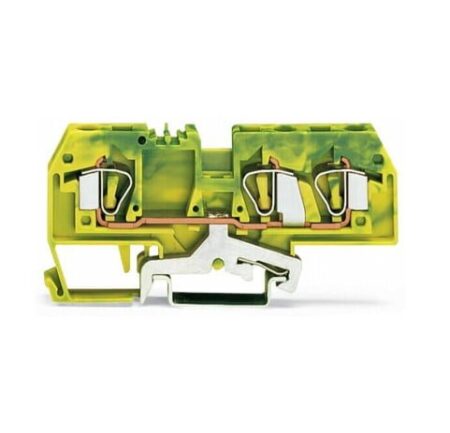 282-687, BORNERA DE PASO 6MM2, SECCION (0.2-6)MM2/(24-10)AWG, 41A 800V, CONEX. CAGE CLAMP, VERDE/AMARILLO