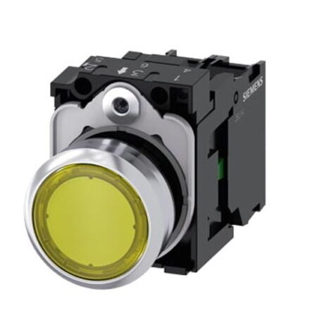 3SU1153-0AB30-1BA0, PULSADOR METALICO LUMINOSO RASANTE AMARILLLO 1NA DIAM. 22MM, LED 110VAC, IP67