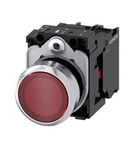 3SU1156-0AB20-1CA0, PULSADOR METALICO LUMINOSO RASANTE ROJO 1NC DIAM. 22MM, LED 230VAC, IP67