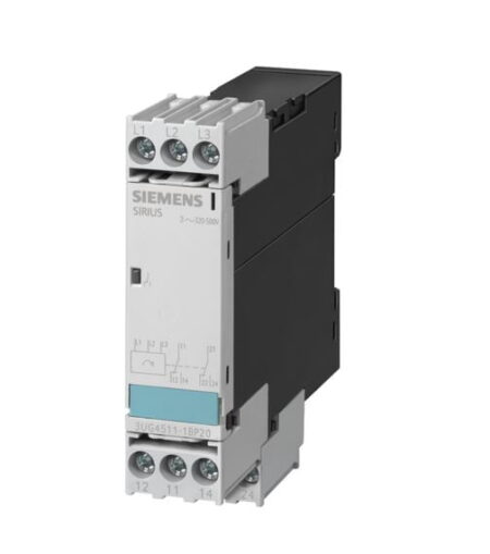 3UG4511-1AP20, RELE DE MONITOREO DE TENSION, FALLA DE SECUENCIA DE FASE, PERDIDA DE FASE, 1NA/1NC, 320-500VAC
