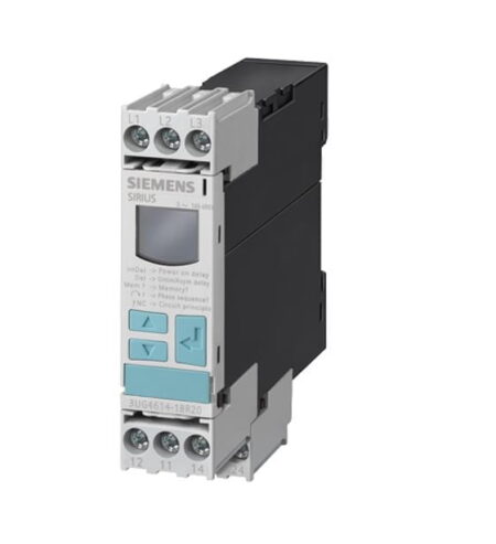 3UG4615-1CR20, RELE DE MONITOREO DE TENSION, FALLA DE SECUENCIA DE FASE, PERDIDA DE FASE, DESBALANCE DE FASES, MINIMA Y MAXIMA TENSION,1NA/1NC,160-690VAC