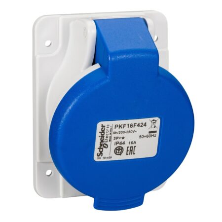PKF16F424, TOMACORRIENTE INDUSTRIAL EMPOTRABLE 16A 3P+T 250VAC, COLOR AZUL, IP44 PKF16F424, TOMACORRIENTE INDUSTRIAL EMPOTRABLE 16A 3P+T 250VAC, COLOR AZUL, IP44