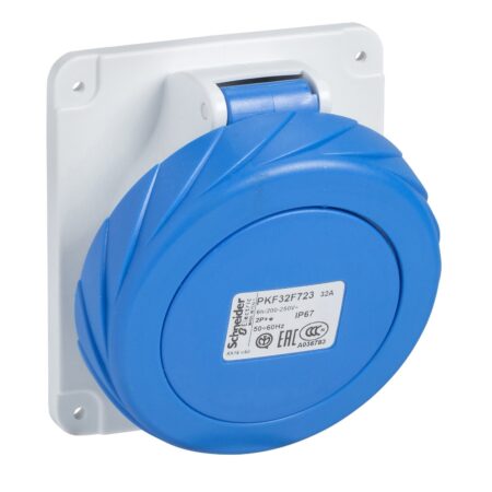 PKF16F723, TOMACORRIENTE INDUSTRIAL EMPOTRABLE 16A 2P+T 250VAC, COLOR AZUL, IP67 PKF16F723, TOMACORRIENTE INDUSTRIAL EMPOTRABLE 16A 2P+T 250VAC, COLOR AZUL, IP67
