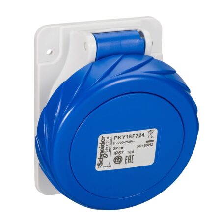 PKY16F724, TOMACORRIENTE INDUSTRIAL EMPOTRABLE 16A 3P+T 250VAC, COLOR AZUL, IP67 PKY16F724, TOMACORRIENTE INDUSTRIAL EMPOTRABLE 16A 3P+T 250VAC, COLOR AZUL, IP67