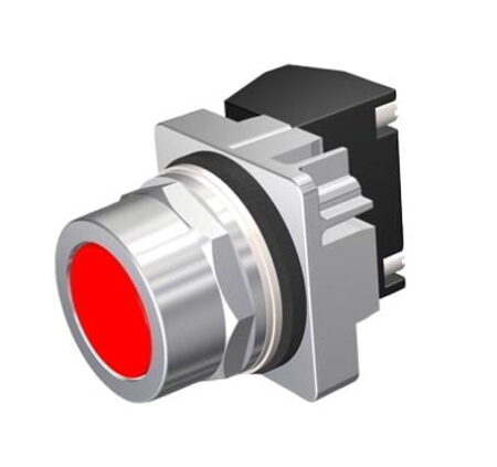 US2:52PM8A2A, PULSADOR METALICO RASANTE ROJO, 1NA/1NC, DIAM. 30.5MM