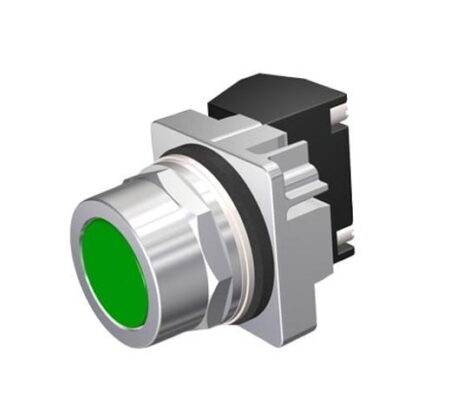 US2:52PM8A3A, PULSADOR METALICO RASANTE VERDE, 1NA/1NC, DIAM. 30.5MM