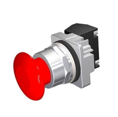 US2:52PP2A2A, PULSADOR METALICO PARADA DE EMERGENCIA, TIPO HONGO ROJO, PULSAR Y JALAR, 1NA/1NC DIAM. 30.5MM