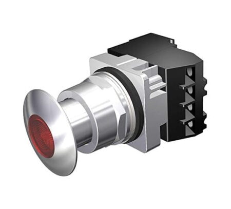 US2:52PP2H2A, PULSADOR METALICO PARADA DE EMERGENCIA LUMINOSO – BULBO, PULSAR Y JALAR, 1NA/1NC DIAM. 30.5MM, 240VAC/DC, IP66